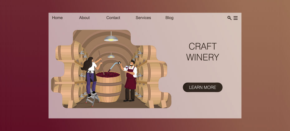 The homepage of a wine website