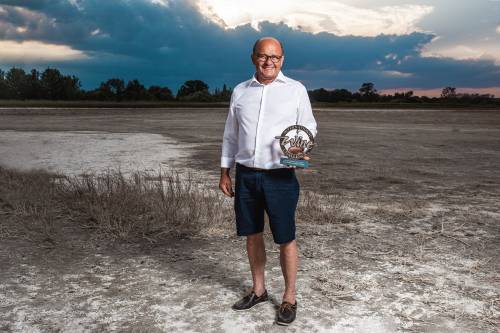 Hans Tschida in a salt lake at lake Neusiedl