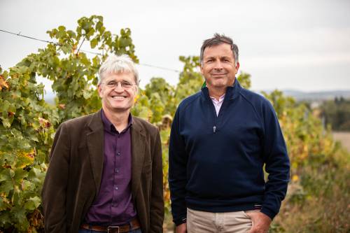 Weingutsleiter Andreas Gruber und Maximilian Hardegg in der Ried Steinbügel