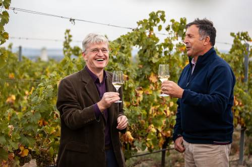 Weingutsleiter Andreas Gruber und Maximilian Hardegg in der Ried Steinbügel