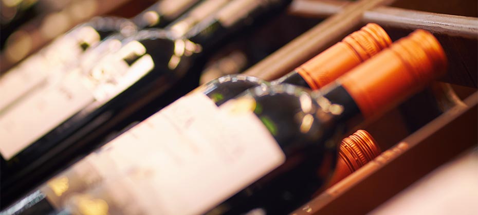 Lying bottles in the wine rack